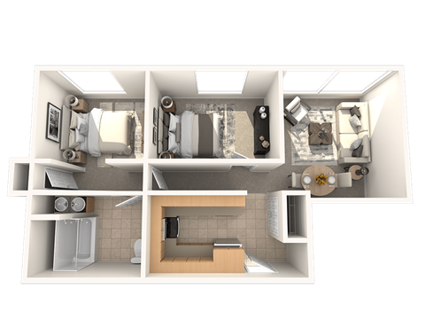 Floor plan for 2 beds, 1 bath, 930 sqft